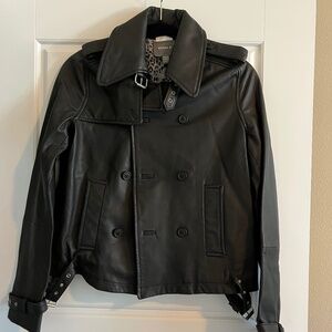 NWOT- Kenna T Black Leather Moto Jacket with Silver Buckle Detail Size S